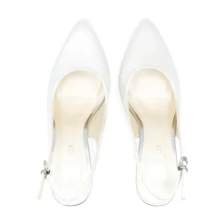 Paradox London Wedding Shoes | Mid Heel*Alston Dyeable Satin Slingback Block Heels Ivory