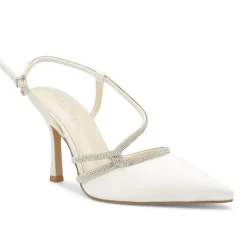 Paradox London White Prom Shoes | Sparkly Prom Shoes*Calliope Satin Diamante Slingback Court Shoes Ivory