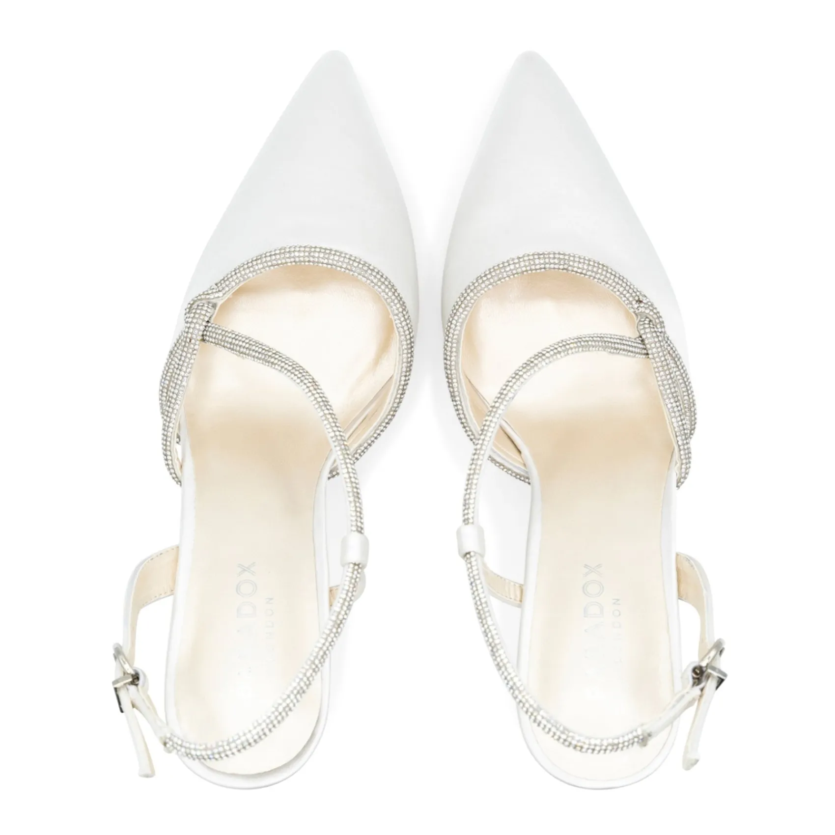 Paradox London White Prom Shoes | Sparkly Prom Shoes*Calliope Satin Diamante Slingback Court Shoes Ivory