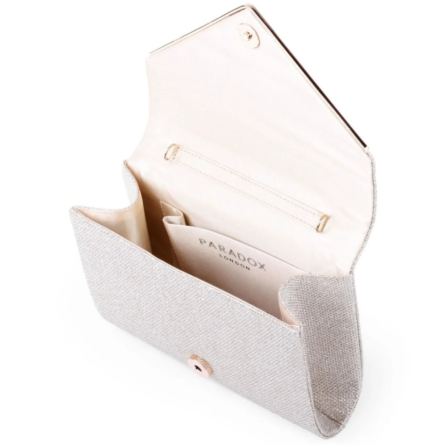 Paradox London Prom Bags | Occasion Handbags*Darcy Glitter Box Clutch Bag Champagne