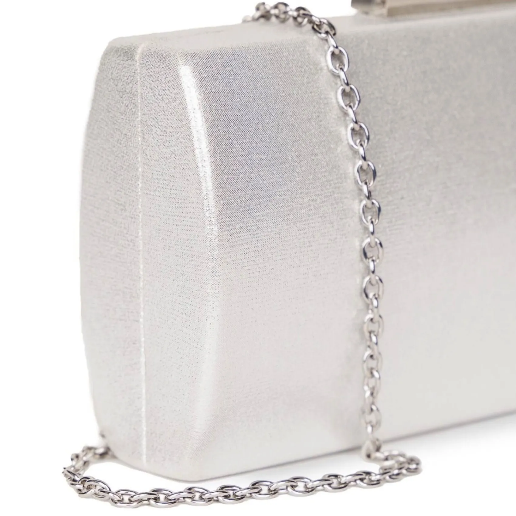Paradox London Prom Bags | Wedding Guest Bags*Dionne Shimmer Box Clutch Bag Silver