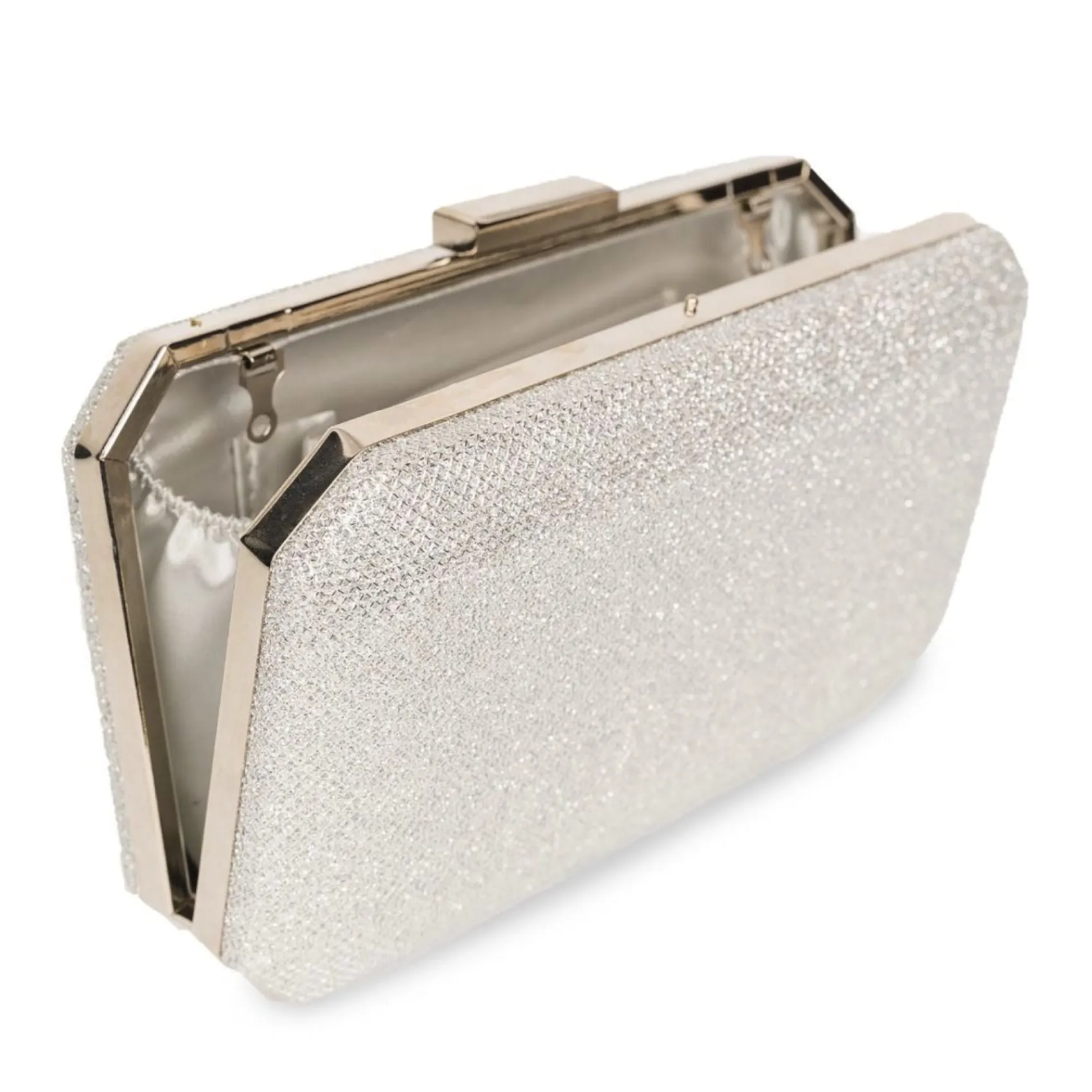 Paradox London Prom Bags | Occasion Handbags*Dulcie Glitter Box Clutch Bag Silver