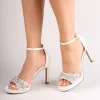 Paradox London Wedding Guest Shoes | Wedding Shoes*Enya Satin High Heel Crystal Platform Sandals Ivory