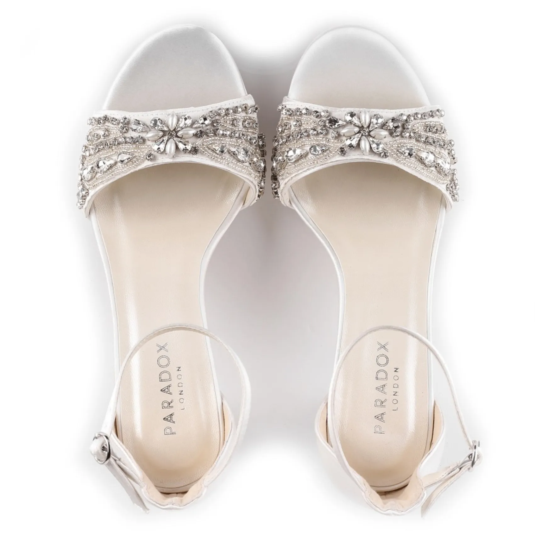 Paradox London Wedding Guest Shoes | Wedding Shoes*Enya Satin High Heel Crystal Platform Sandals Ivory