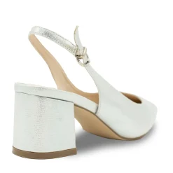 Paradox London Sparkly Prom Shoes | Silver Prom Shoes*Flynn Shimmer Wide Fit Low Block Heel Slingbacks Silver