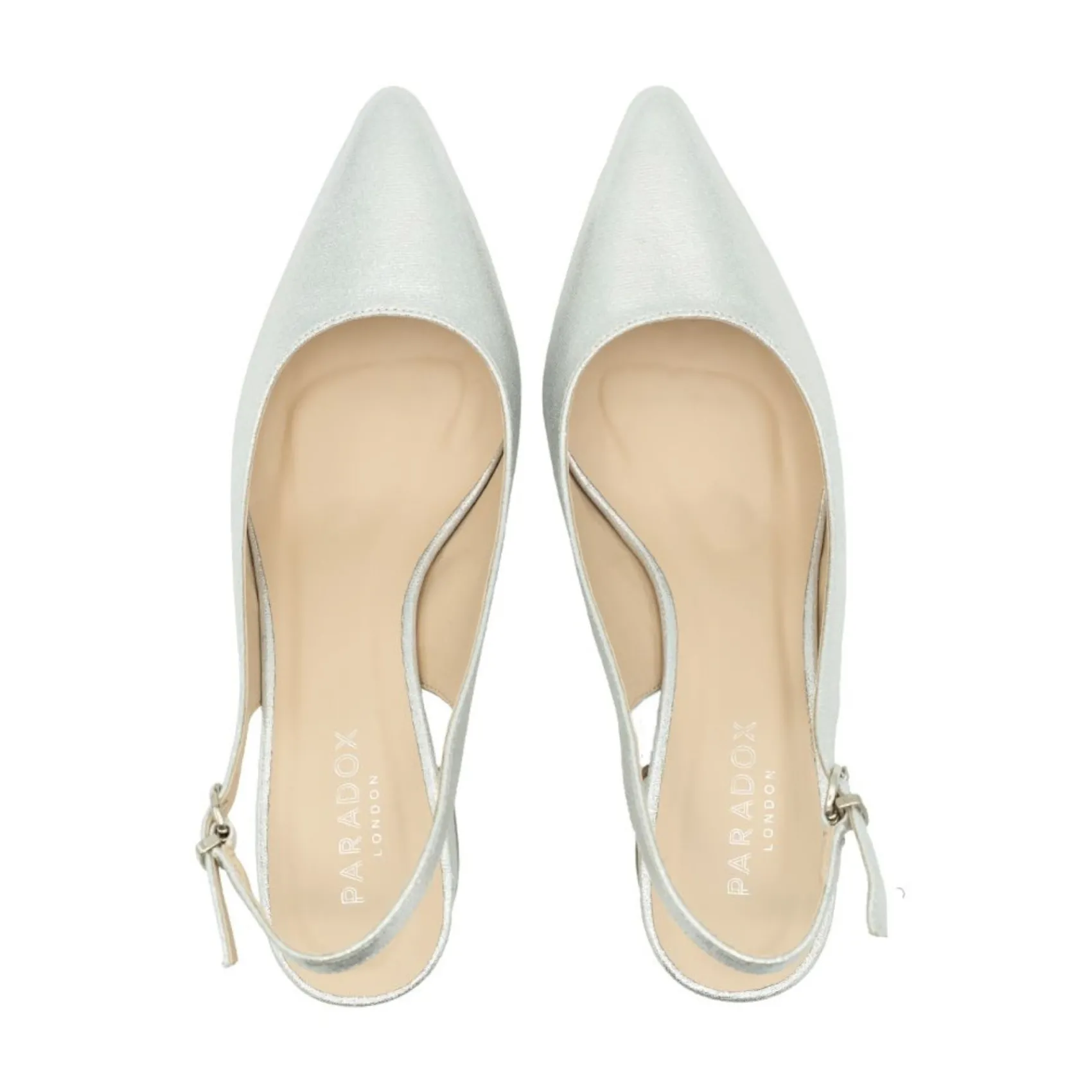 Paradox London Sparkly Prom Shoes | Silver Prom Shoes*Flynn Shimmer Wide Fit Low Block Heel Slingbacks Silver