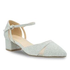 Paradox London Sparkly Prom Shoes | Silver Prom Shoes*Frankie Glitter Wide Fit Low Block Court Shoes Silver