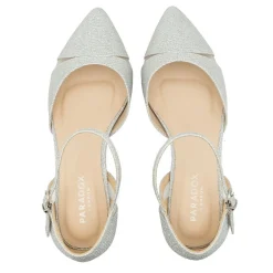 Paradox London Sparkly Prom Shoes | Silver Prom Shoes*Frankie Glitter Wide Fit Low Block Court Shoes Silver