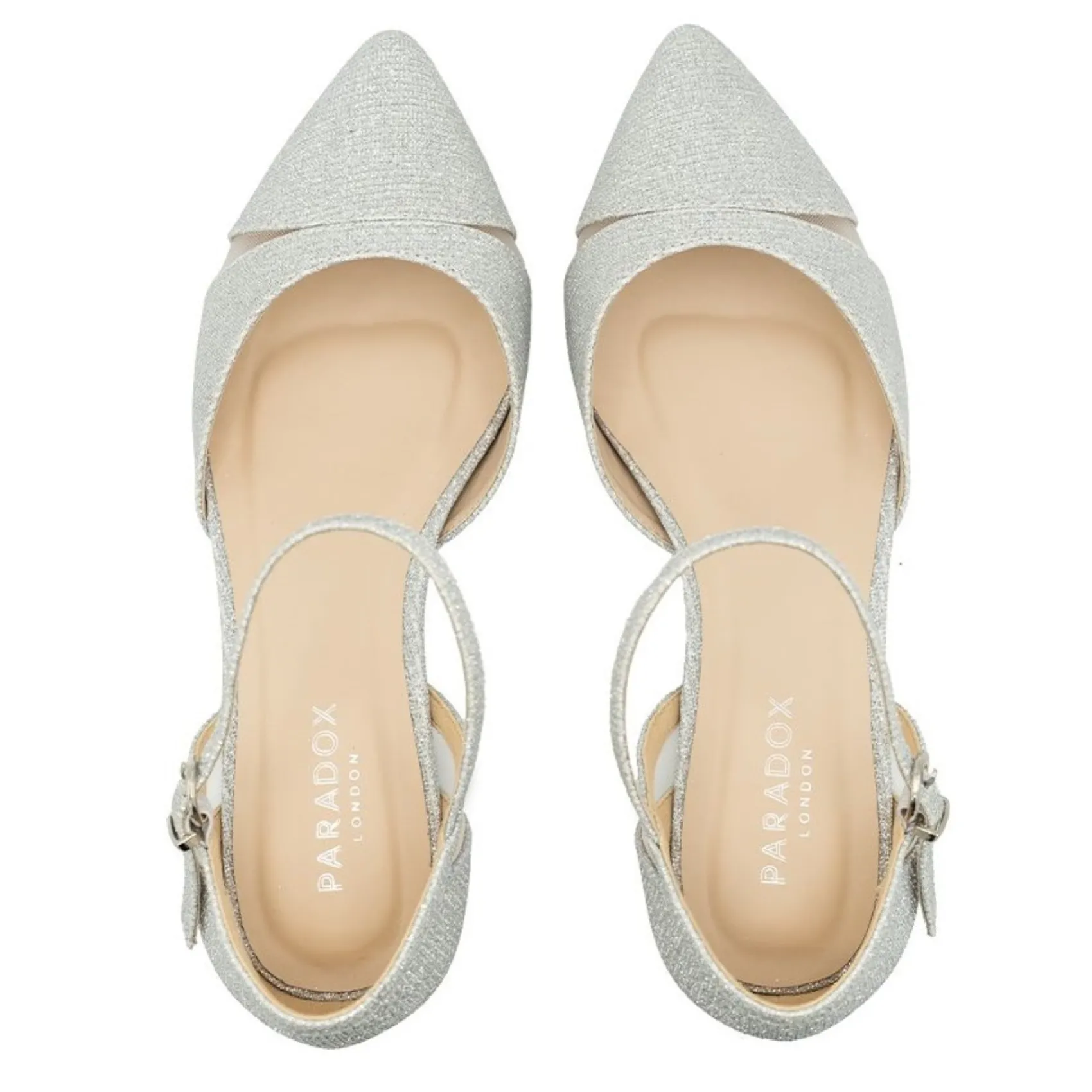 Paradox London Sparkly Prom Shoes | Silver Prom Shoes*Frankie Glitter Wide Fit Low Block Court Shoes Silver