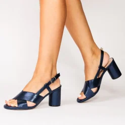 Paradox London Sparkly Prom Shoes | Prom Sandals*Ilana Shimmer Block Heel Slingback Sandals Navy
