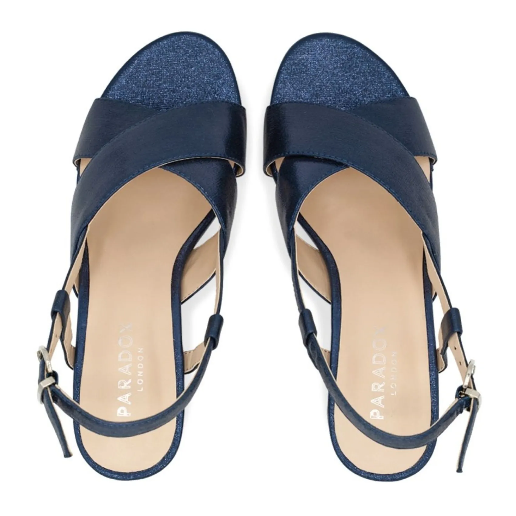 Paradox London Sparkly Prom Shoes | Prom Sandals*Ilana Shimmer Block Heel Slingback Sandals Navy