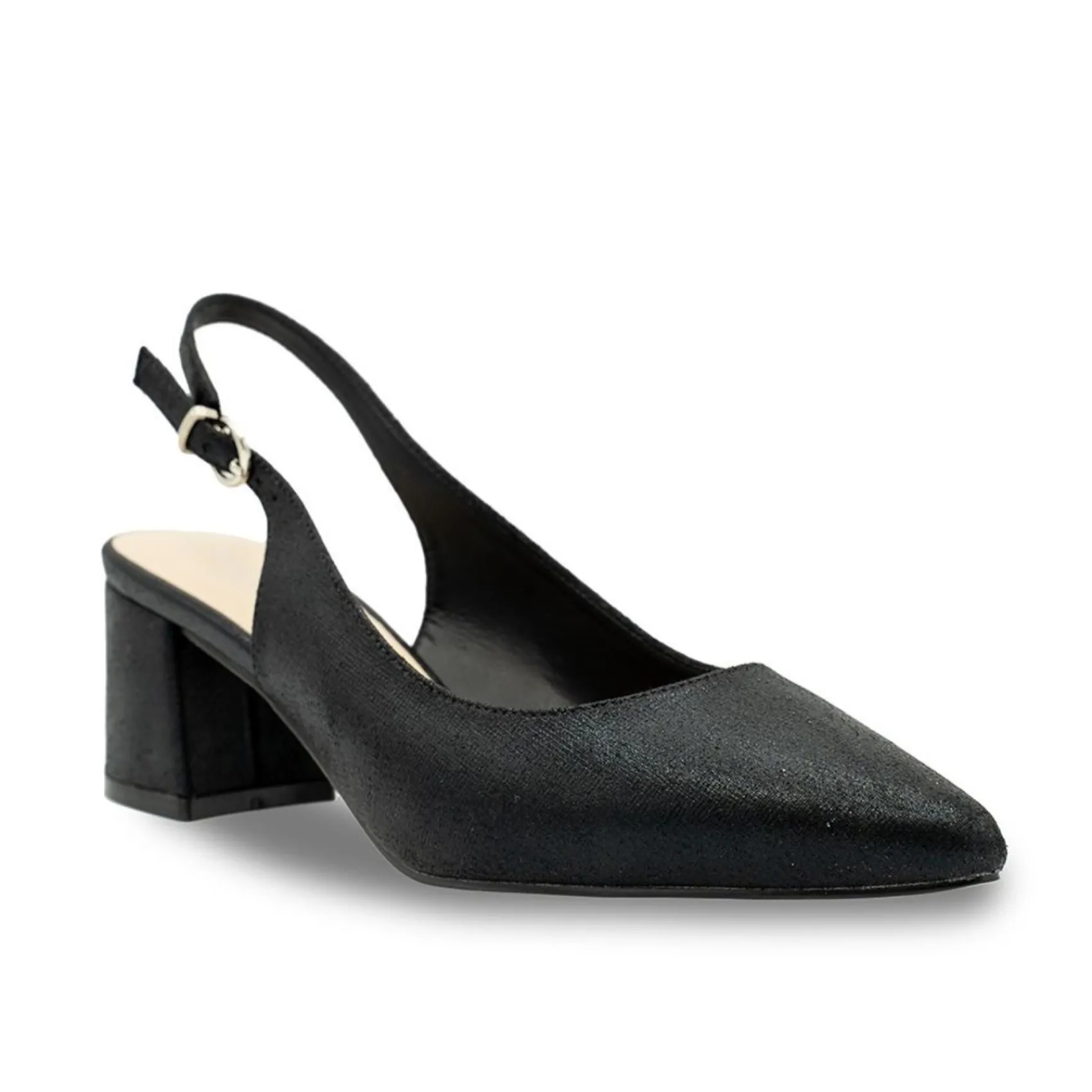 Paradox London Sparkly Prom Shoes | Low Heel Prom Shoes*Imelda Shimmer Low Block Heel Slingbacks Black