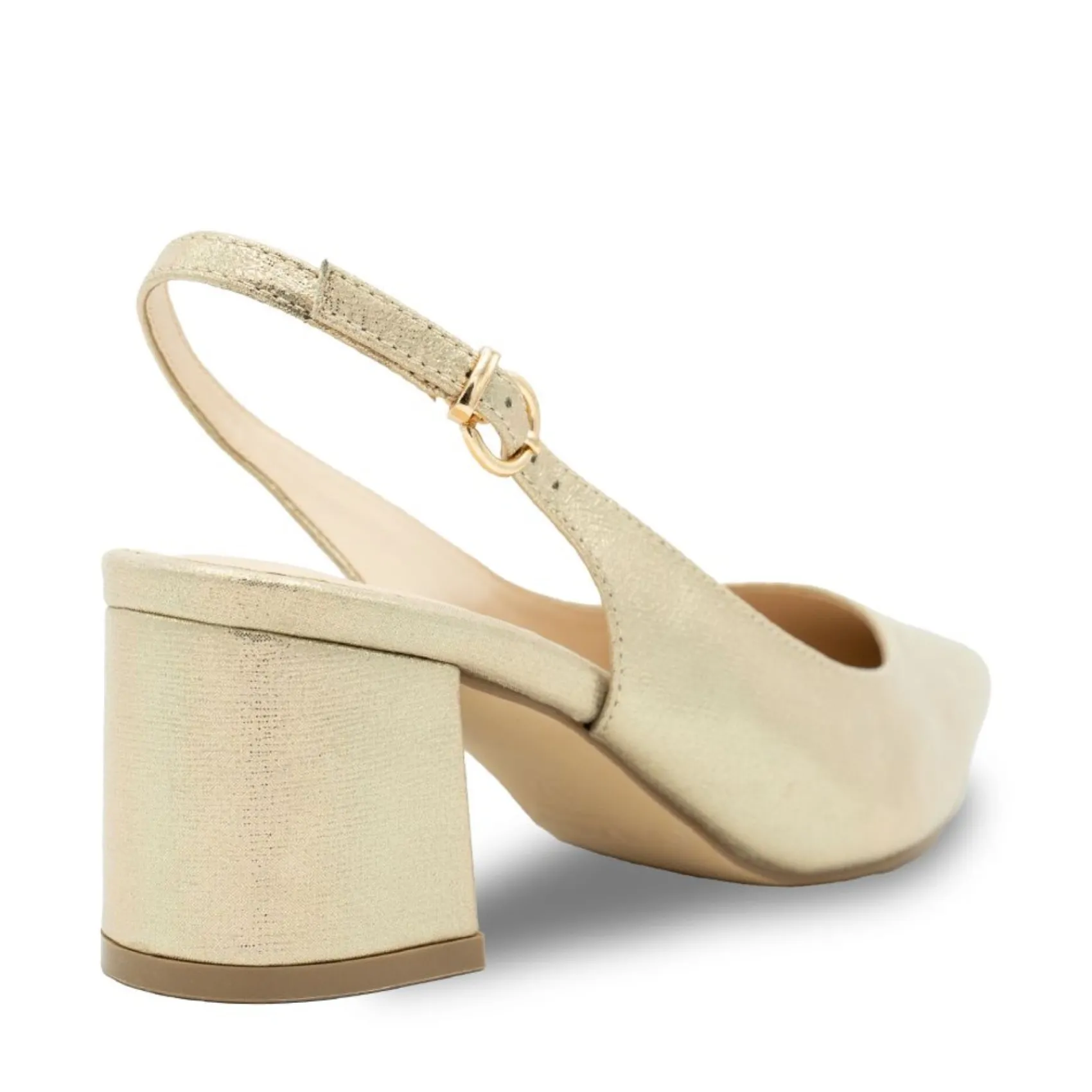Paradox London Sparkly Prom Shoes | Gold Prom Shoes*Imelda Shimmer Low Block Heel Slingbacks Champagne