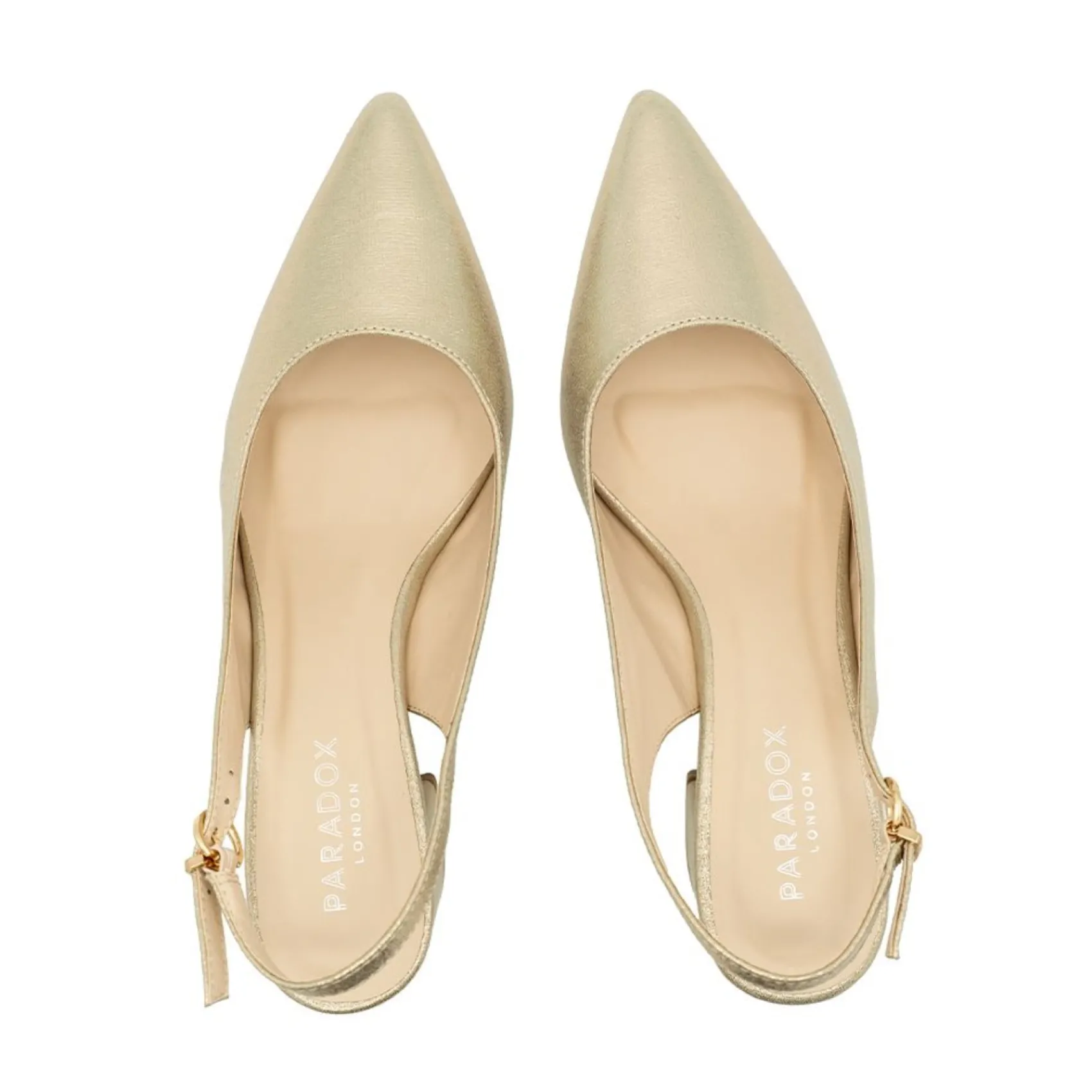 Paradox London Sparkly Prom Shoes | Gold Prom Shoes*Imelda Shimmer Low Block Heel Slingbacks Champagne