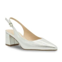 Paradox London Sparkly Prom Shoes | Silver Prom Shoes*Imelda Shimmer Low Block Heel Slingbacks Silver