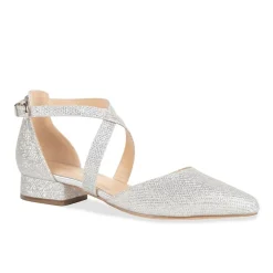 Paradox London Sparkly Prom Shoes | Silver Prom Shoes*Inaya Shimmer Cross Strap Low Block Heels Silver