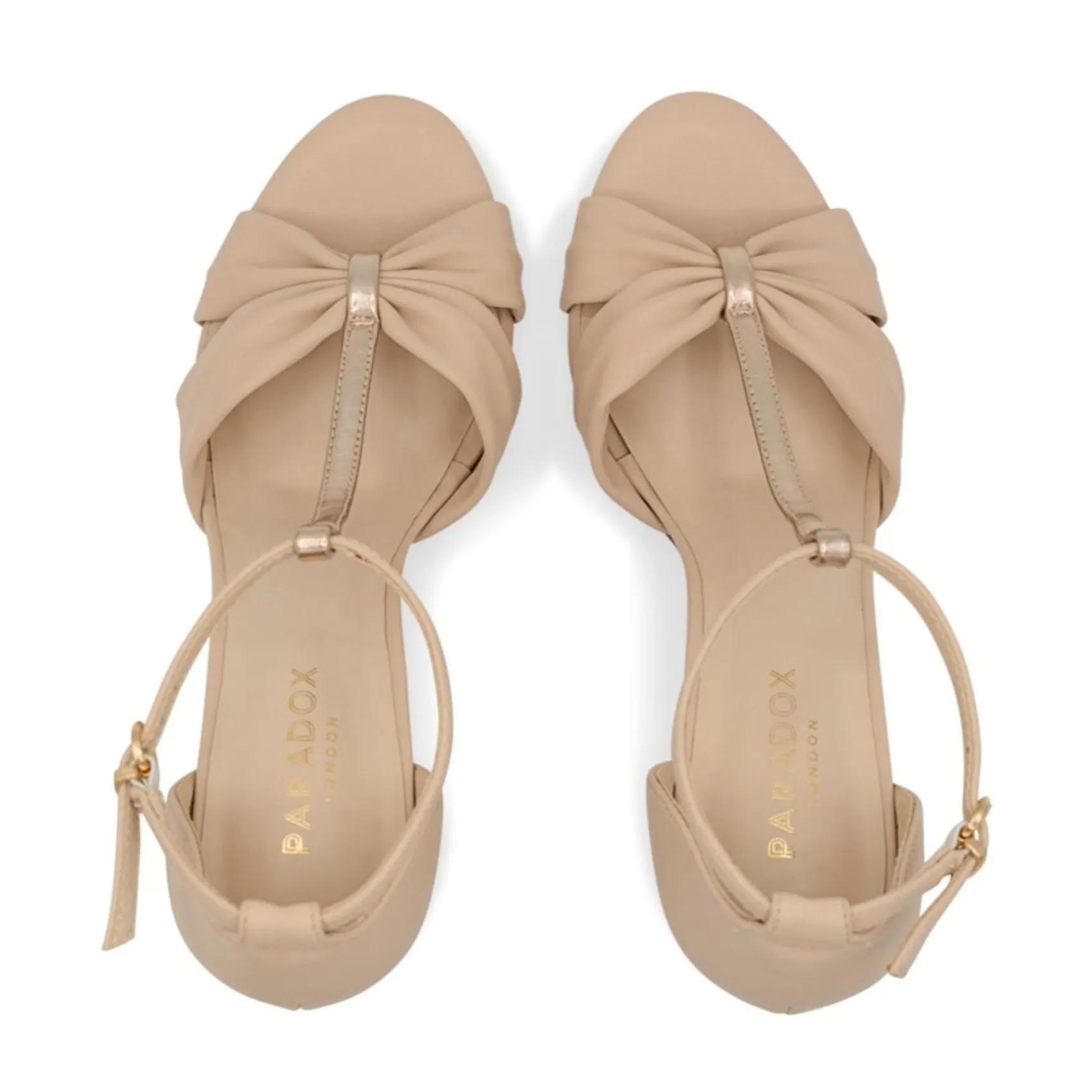 Paradox London Prom Sandals | Prom Shoes*Indiana Faux Leather Block Heel T-Bar Sandals Nude