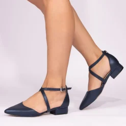 Paradox London Sparkly Prom Shoes | Low Heel Prom Shoes*Irene Shimmer Cross Strap Low Block Heels Navy