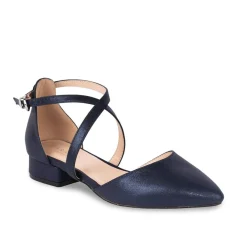 Paradox London Sparkly Prom Shoes | Low Heel Prom Shoes*Irene Shimmer Cross Strap Low Block Heels Navy