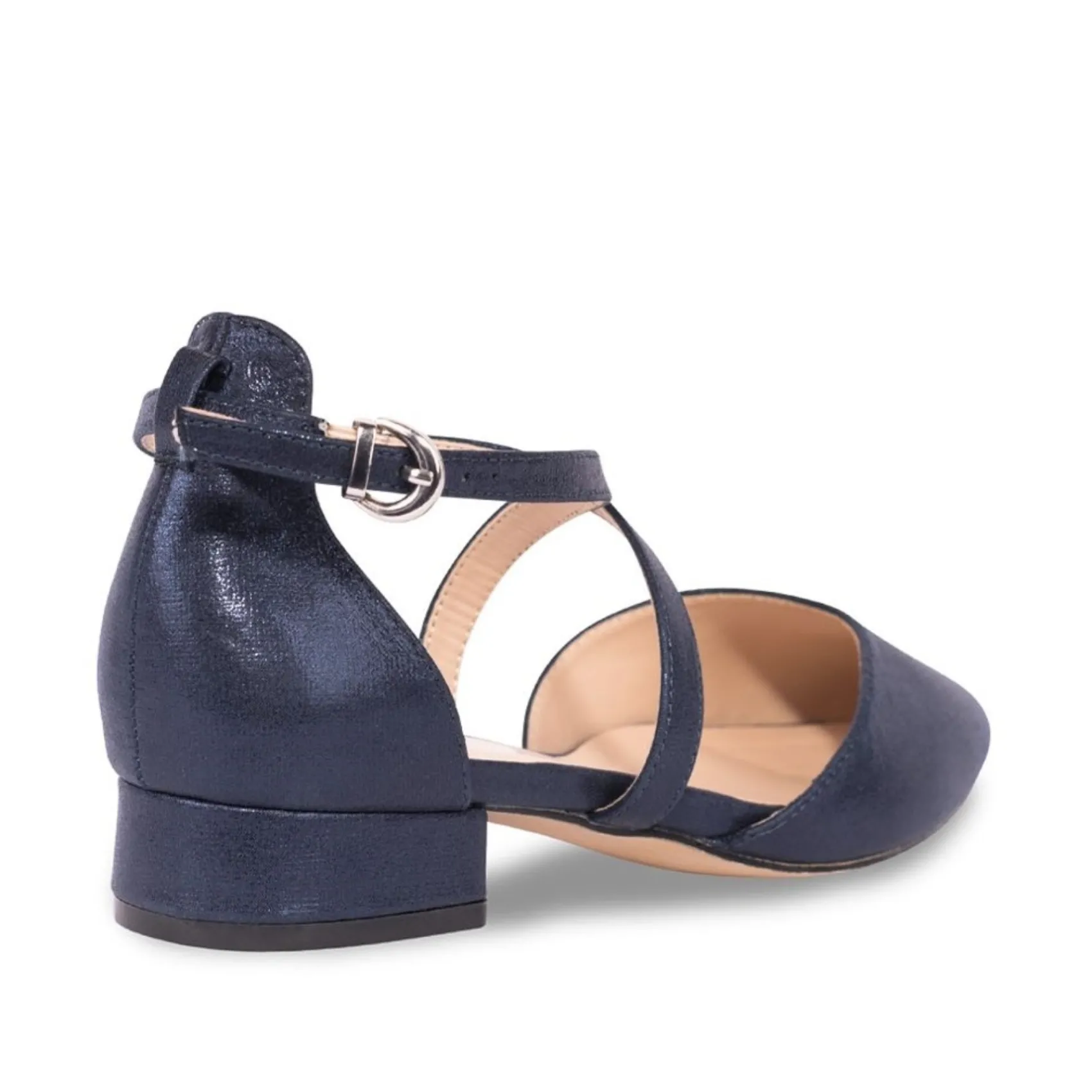 Paradox London Sparkly Prom Shoes | Low Heel Prom Shoes*Irene Shimmer Cross Strap Low Block Heels Navy