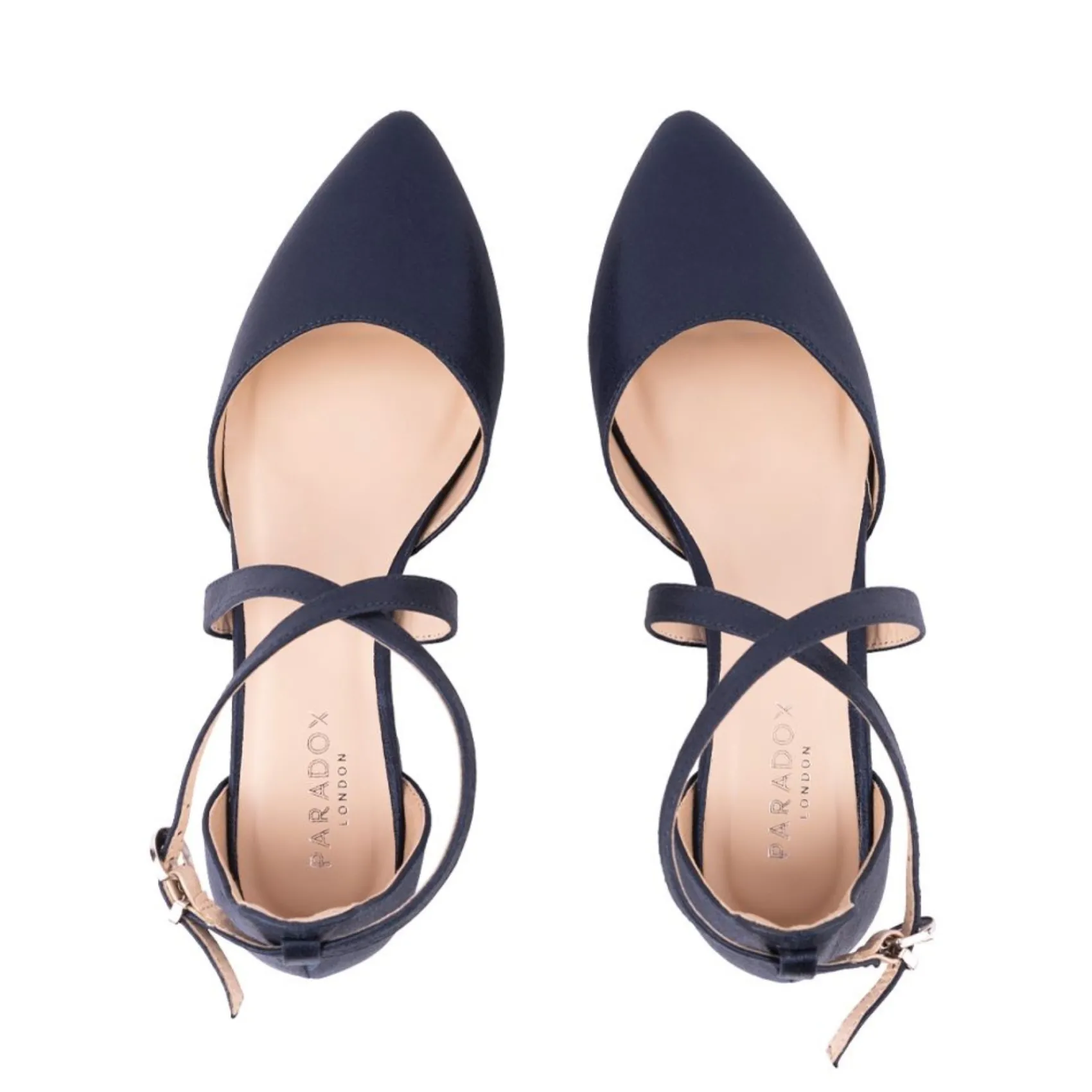 Paradox London Sparkly Prom Shoes | Low Heel Prom Shoes*Irene Shimmer Cross Strap Low Block Heels Navy
