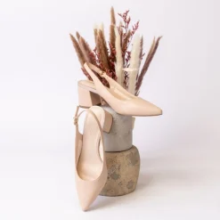 Paradox London Low Heel Prom Shoes | Prom Shoes*Isadora Faux Leather Low Block Heel Slingbacks Nude