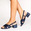 Paradox London Prom Sandals | Low Heel Prom Shoes*Nancy Suede Wide Fit Slingback Block Heel Sandals Navy