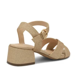 Paradox London Sparkly Prom Shoes | Gold Prom Shoes*Neala Glitter Wide Fit Low Block Heel Sandals Champagne