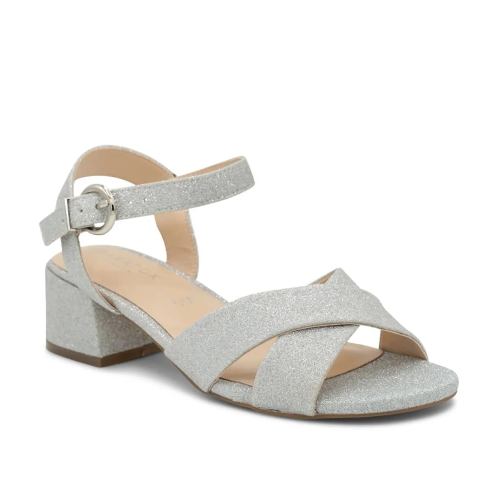 Paradox London Sparkly Prom Shoes | Silver Prom Shoes*Neala Glitter Wide Fit Low Block Heel Sandals Silver