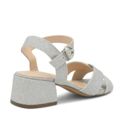 Paradox London Sparkly Prom Shoes | Silver Prom Shoes*Neala Glitter Wide Fit Low Block Heel Sandals Silver