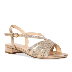 Paradox London Sparkly Prom Shoes | Gold Prom Shoes*Quest Shimmer Diamante Wide Fit Flat Sandals Champagne