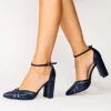 Paradox London Sparkly Prom Shoes | Blue Prom Shoes*Rhea Shimmer Block Heel Ankle Strap Court Shoes Navy