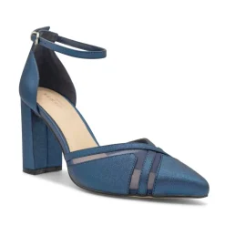 Paradox London Sparkly Prom Shoes | Blue Prom Shoes*Rhea Shimmer Block Heel Ankle Strap Court Shoes Navy