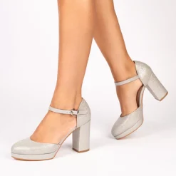Paradox London Sparkly Prom Shoes | Silver Prom Shoes*Rory Shimmer Block Heel Platform Shoes Silver