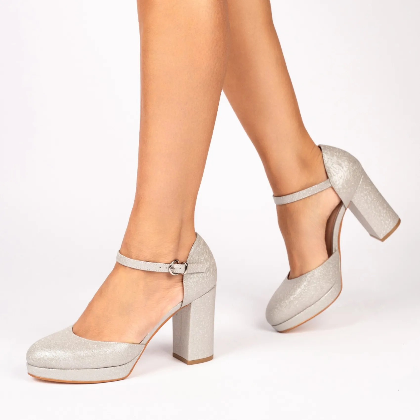 Paradox London Sparkly Prom Shoes | Silver Prom Shoes*Rory Shimmer Block Heel Platform Shoes Silver