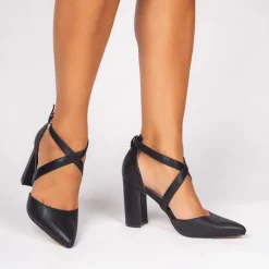 Paradox London Sparkly Prom Shoes | Party Shoes*Rylee Shimmer Cross Strap Block Heel Court Shoe Black