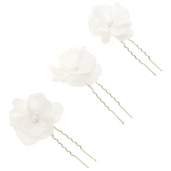 Poirier Gold Hair Accessories | Flower Girl Hair Accessories*Peony Set of 3 Ivory Fabric Flower Hair Pins Ivory/ Gold