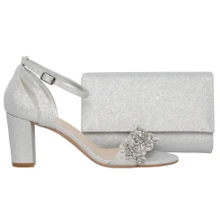 Perfect Bridal Party Shoes | Wedding Guest Shoes*Alexa Shimmer Embellished Block Heel Sandals Silver