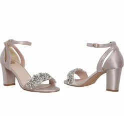 Perfect Bridal Party Shoes | Wedding Guest Shoes*Alexa Satin Embellished Block Heel Sandals Taupe