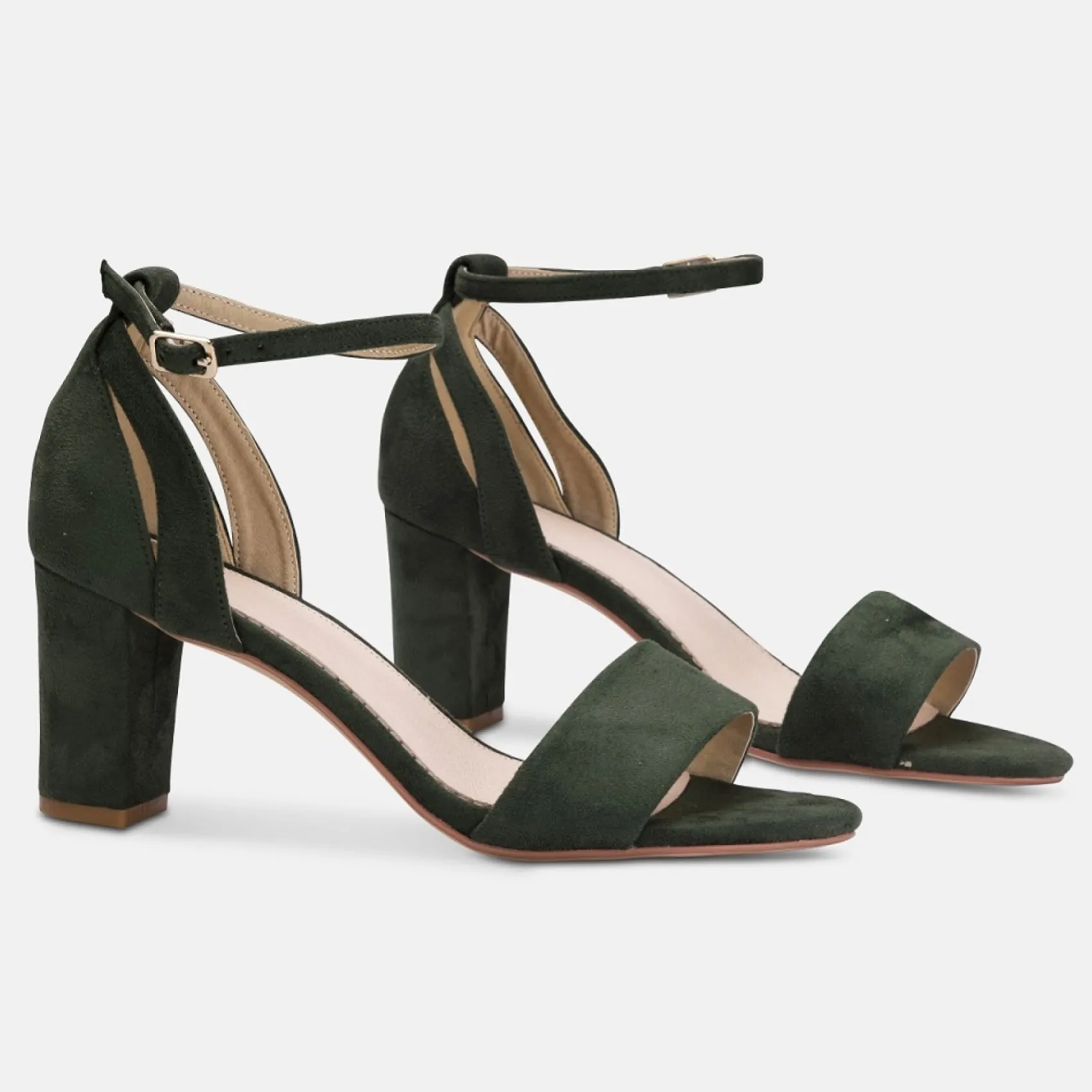 Perfect Bridal Prom Sandals | Prom Shoes*Andrea Suede Block Heel Ankle Strap Sandal Forest Green