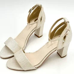 Perfect Bridal Sparkly Prom Shoes | Gold Prom Shoes*Andrea Glitter Block Heel Ankle Strap Sandals Gold