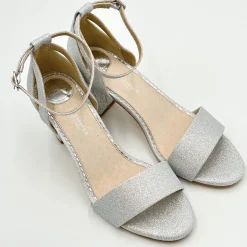 Perfect Bridal Sparkly Prom Shoes | Silver Prom Shoes*Andrea Glitter Block Heel Ankle Strap Sandals Silver