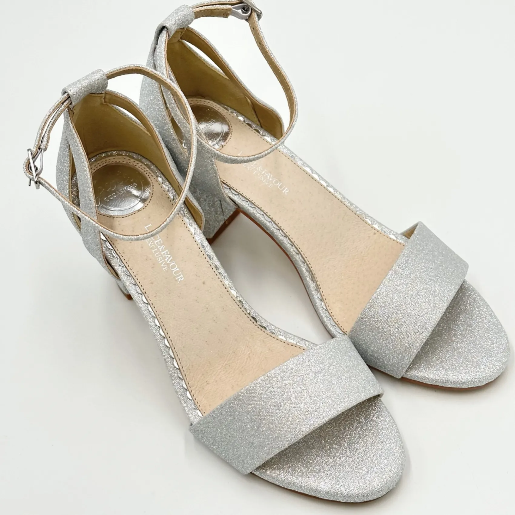 Perfect Bridal Sparkly Prom Shoes | Silver Prom Shoes*Andrea Glitter Block Heel Ankle Strap Sandals Silver