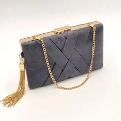 Perfect Bridal Occasion Handbags*Anise Slate Grey Suede Clutch Bag Slate Grey/ Gold