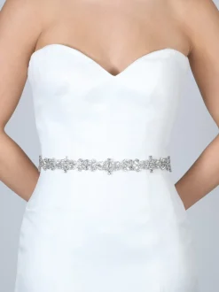 Perfect Bridal Wedding Dress Belts*Arabella Elegant Slim Crystal Wedding Belt Silver