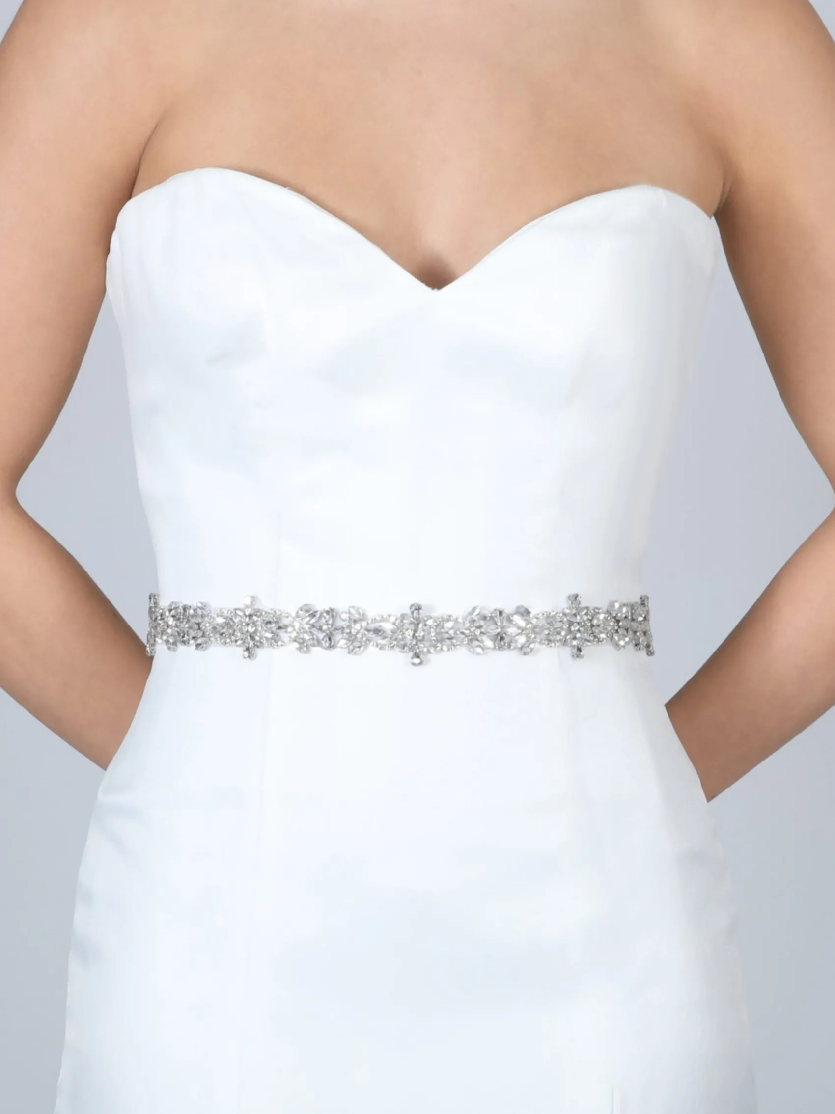 Perfect Bridal Wedding Dress Belts*Arabella Elegant Slim Crystal Wedding Belt Silver