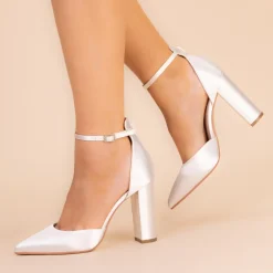 Perfect Bridal Wedding Shoes | High Heel*Arabella Satin High Block Heels with Oversize Bow Ivory