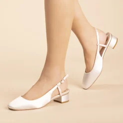 Perfect Bridal Mother Of The Bride Shoes | Wedding Shoes*Bailey Satin Square Toe Low Block Heel Slingbacks Ivory