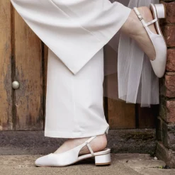 Perfect Bridal Mother Of The Bride Shoes | Wedding Shoes*Bailey Satin Square Toe Low Block Heel Slingbacks Ivory