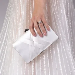 Perfect Bridal Wedding Handbags*Bay Dyeable Criss Cross Satin Clutch Bag Ivory